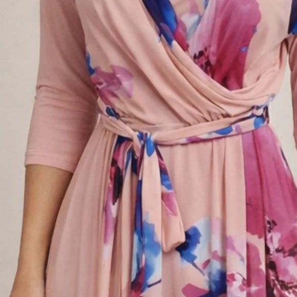 Pink Blush Wrap Maxi Dress Pink Floral Long Wedding Guest Large - Picture 5 of 7